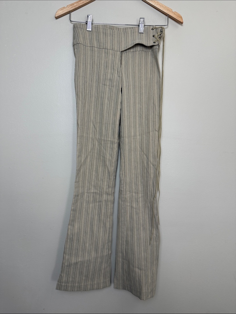Y2k forever 21 Striped High-Waist Lace-Up flare Pants size XS